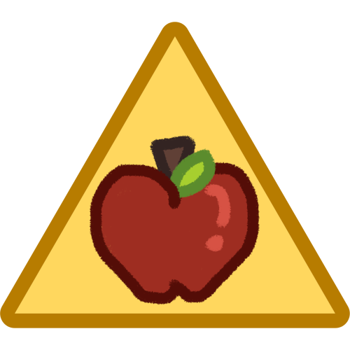 a yellow triangle with an apple inside it.